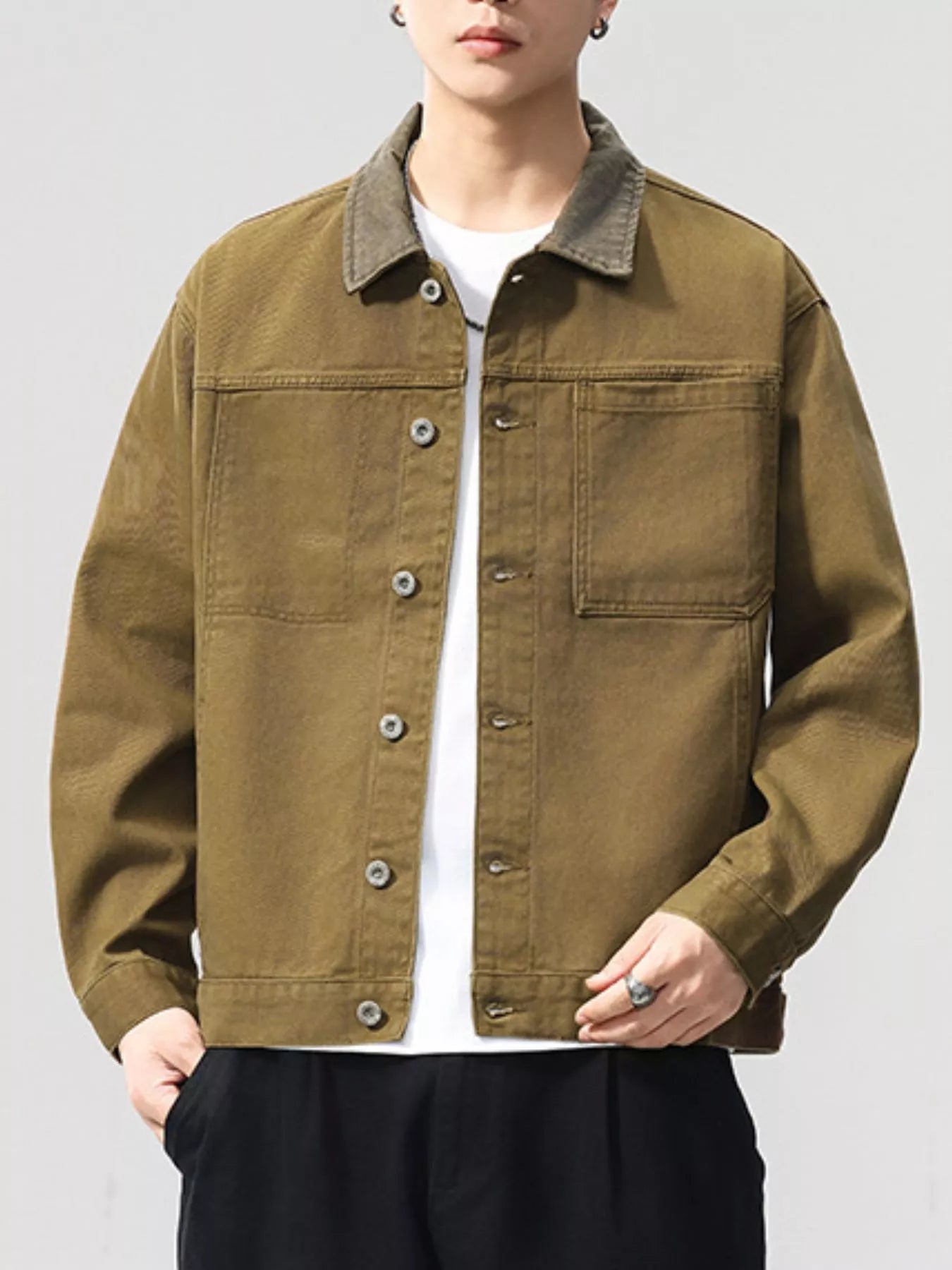 Men's Plus Size Two-Tone Collar Casual Jacket Taupe / M