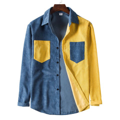 Men's Plus Size Two Tone Long Sleeve Shirt Navy Blue Spell Yellow / M