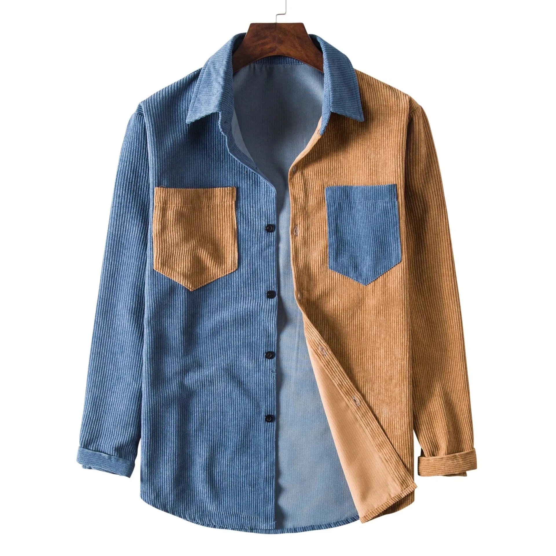Men's Plus Size Two Tone Long Sleeve Shirt Tibetan Youth Khakis / M