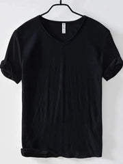 Men's Plus Size V-Neck Short Sleeve T-Shirt Black / M