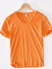 Men's Plus Size V-Neck Short Sleeve T-Shirt Orange / M