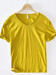 Men's Plus Size V-Neck Short Sleeve T-Shirt Yellow / M