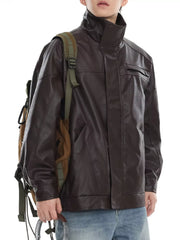 Men's Plus Size Vintage Style Leather Jacket