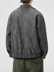 Men's Plus Size Vintage Style Zip Up Leather Jacket