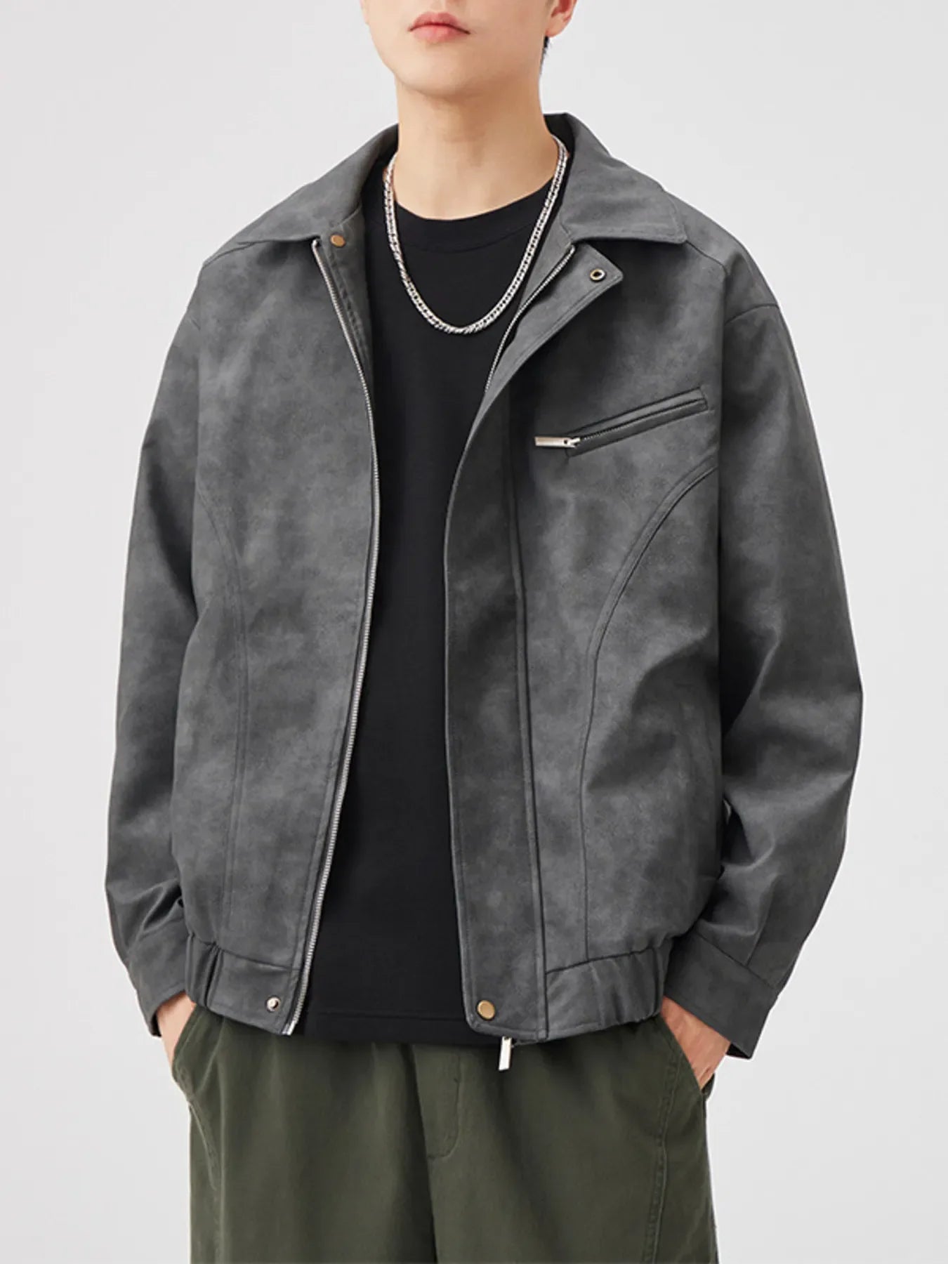 Men's Plus Size Vintage Style Zip Up Leather Jacket