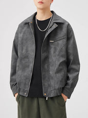 Men's Plus Size Vintage Style Zip Up Leather Jacket