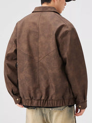 Men's Plus Size Vintage Style Zip Up Leather Jacket