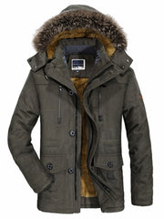 Men's Plus Size Warm Fur Hooded Winter Coat Army Green / L