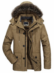 Men's Plus Size Warm Fur Hooded Winter Coat Khaki / L