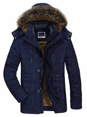 Men's Plus Size Warm Fur Hooded Winter Coat Sapphire Blue / L
