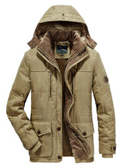 Men's Plus Size Warm Hooded Zip Up Winter Coat Khaki / M