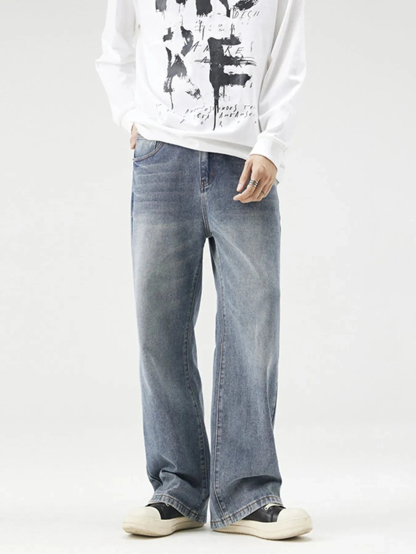 Men's Plus Size Wash Wide Leg Relaxed Fit Jeans