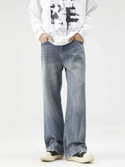 Men's Plus Size Wash Wide Leg Relaxed Fit Jeans Blue / M