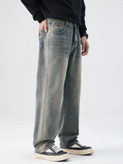 Men's Plus Size Washed Wide Leg Jeans Plus Size