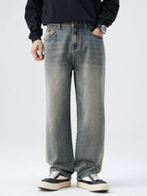 Men's Plus Size Washed Wide Leg Jeans Plus Size Retro Yellow Mud Color / M