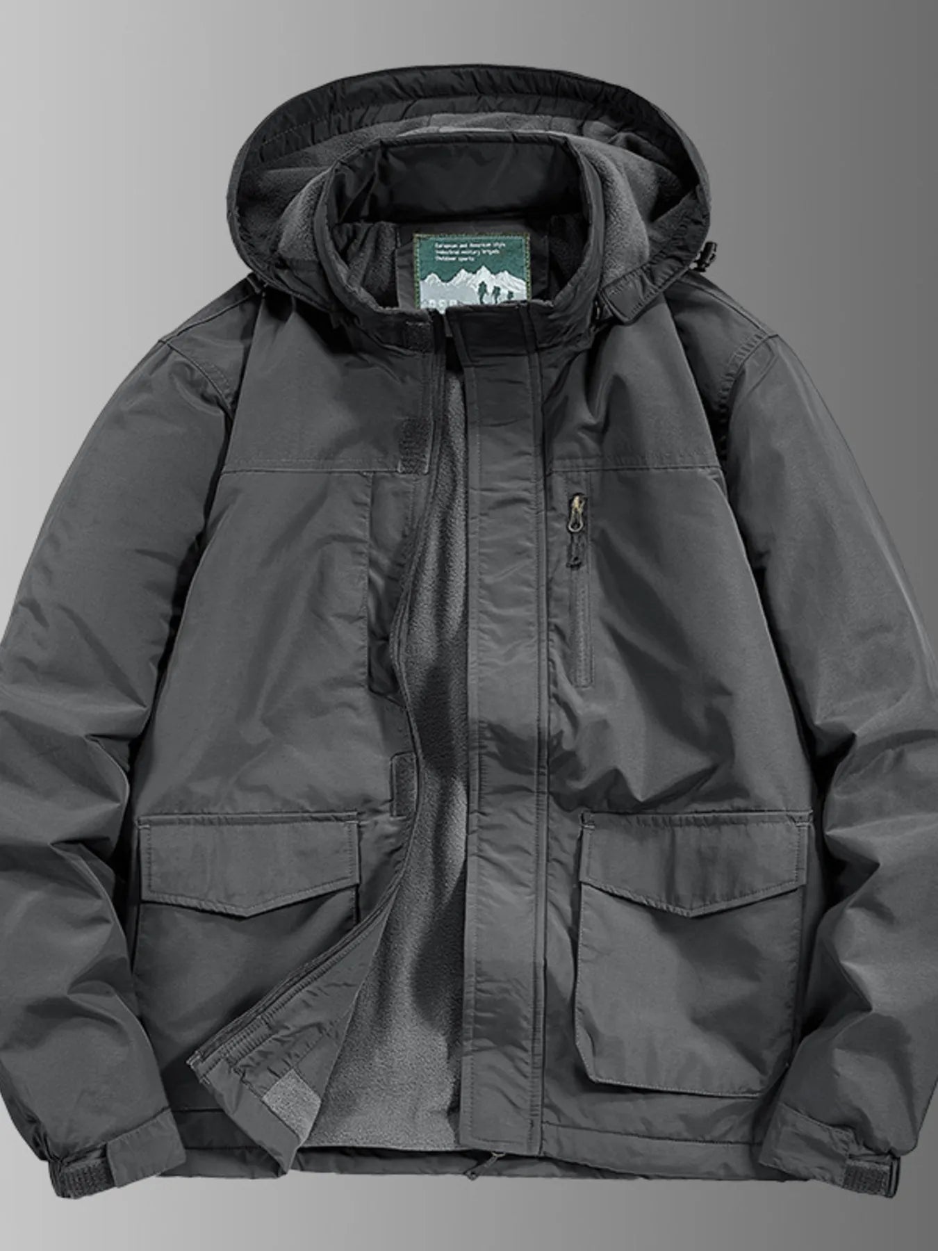 Men's Plus Size Waterproof Hooded Outdoor Jacket Gray / M