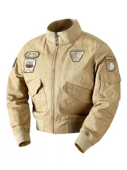 Men's Plus Size Zip Up Bomber Jacket Khaki / M