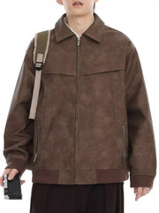 Men's Plus Size Zip Up Drop Shoulder Jacket Brown / M