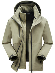 Men's Plus Size Zip Up Hooded Jacket Khaki / M