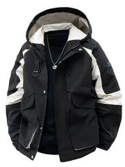 Men's Plus Size Zip Up Hooded Outdoor Jacket Black / M