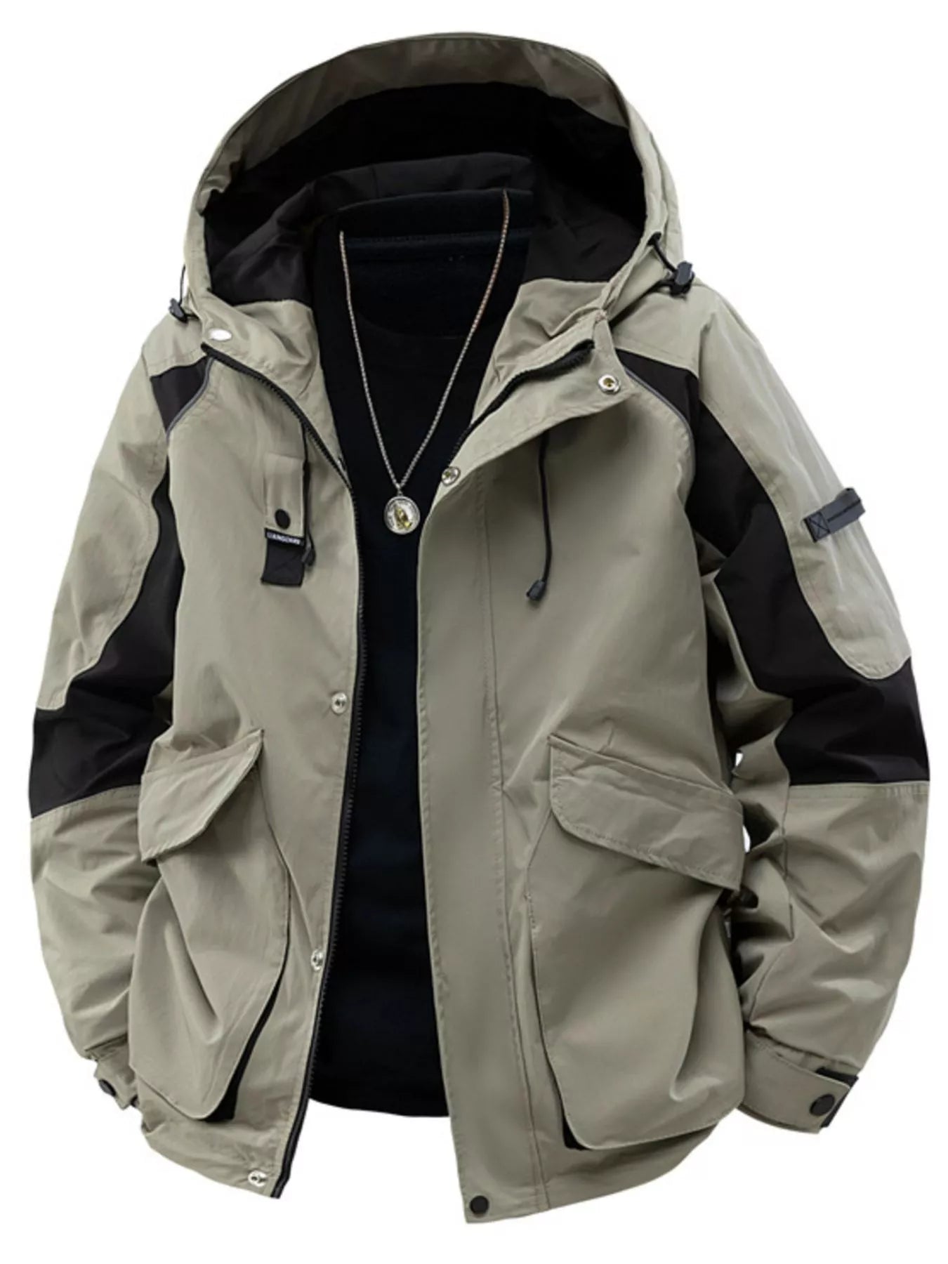 Men's Plus Size Zip Up Hooded Outdoor Jacket Coffee Color / M