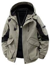 Men's Plus Size Zip Up Hooded Outdoor Jacket Coffee Color / M