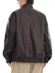 Men's Plus Size Zip Up Leather Bomber Jacket