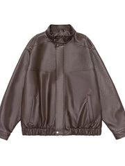 Men's Plus Size Zip Up Leather Bomber Jacket