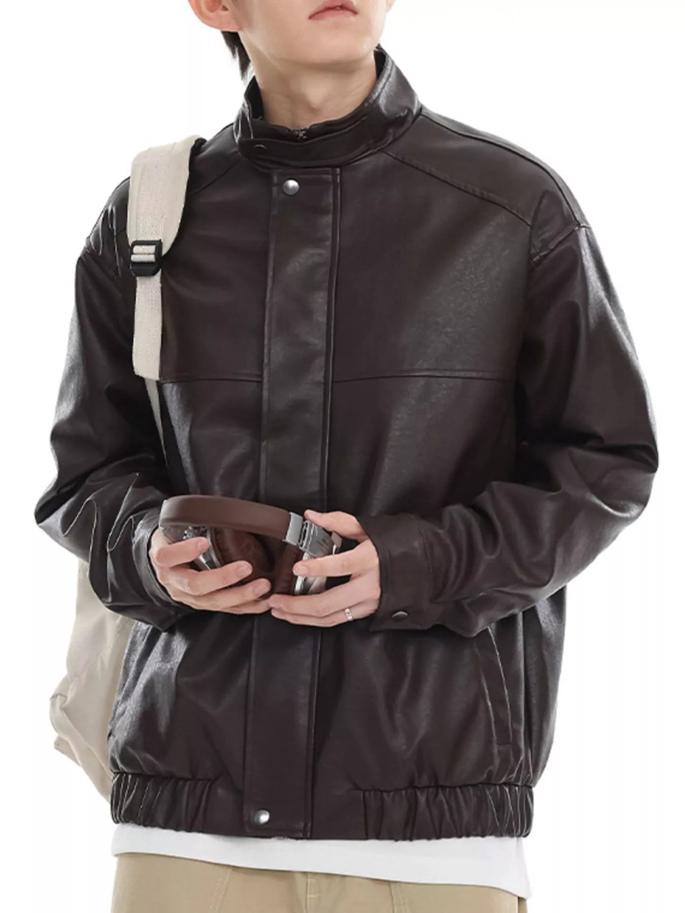 Men's Plus Size Zip Up Leather Bomber Jacket
