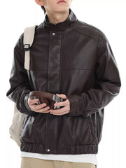 Men's Plus Size Zip Up Leather Bomber Jacket