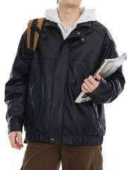 Men's Plus Size Zip Up Leather Bomber Jacket