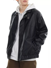Men's Plus Size Zip Up Leather Bomber Jacket