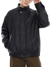 Men's Plus Size Zip Up Leather Bomber Jacket Black / M