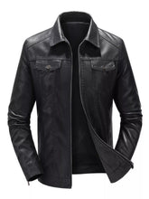 Men's Plus Size Zip Up Leather Jacket Black / M