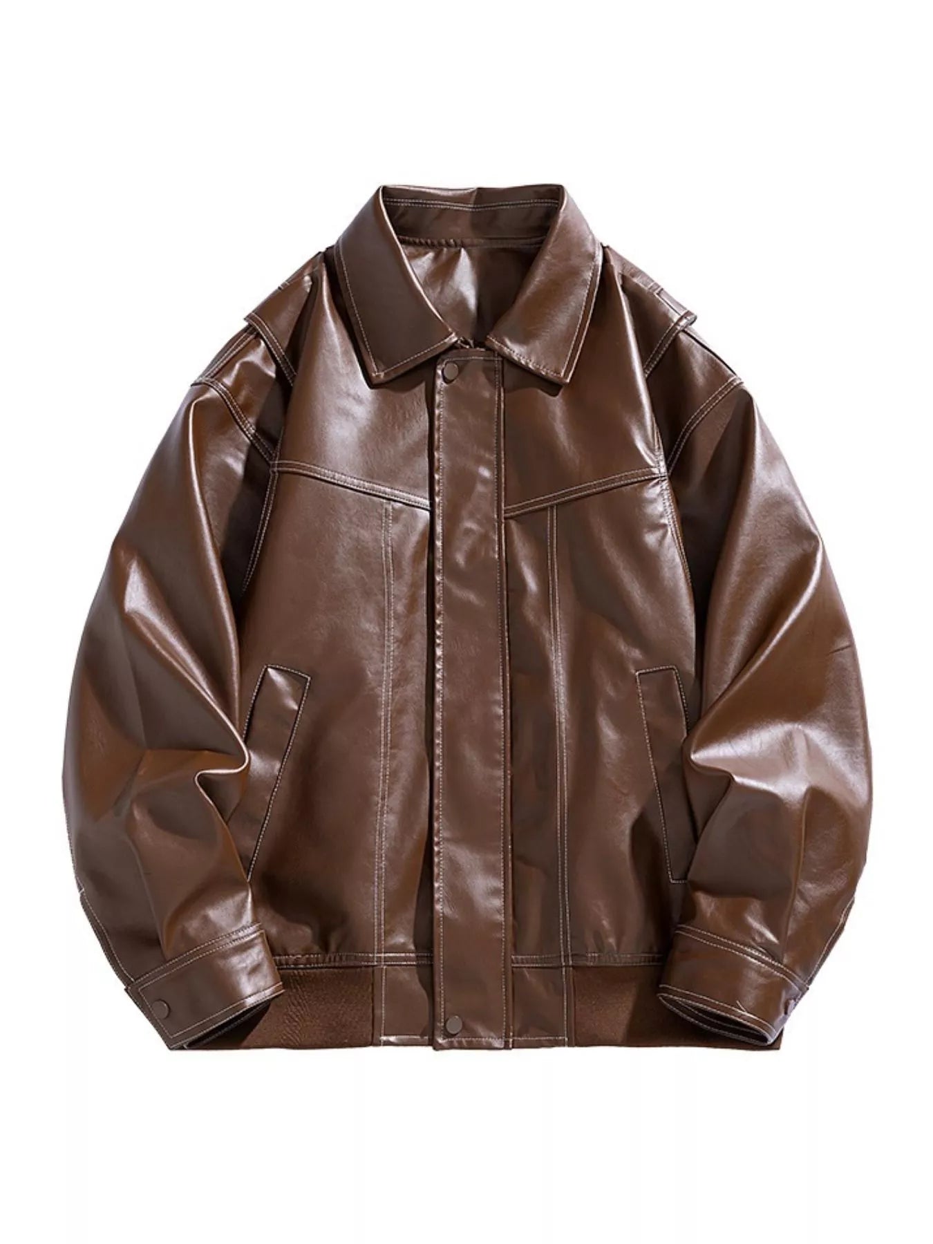 Men's Plus Size Zip Up Leather Jacket Coffee / M