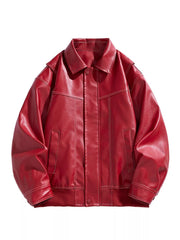 Men's Plus Size Zip Up Leather Jacket Red / M