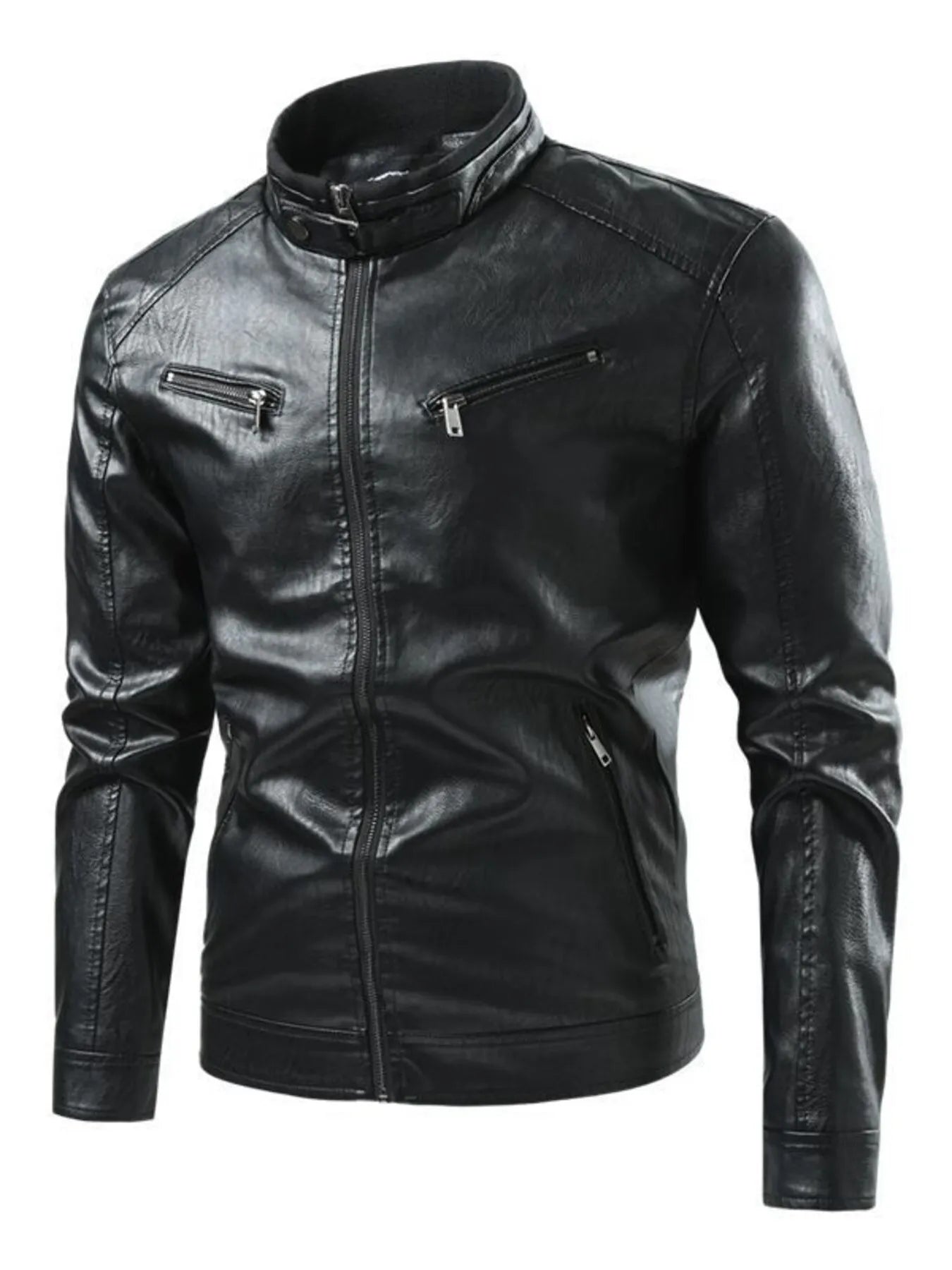 Men's Plus Size Zip Up Leather Moto Jacket Black / M