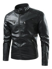 Men's Plus Size Zip Up Leather Moto Jacket Black / M