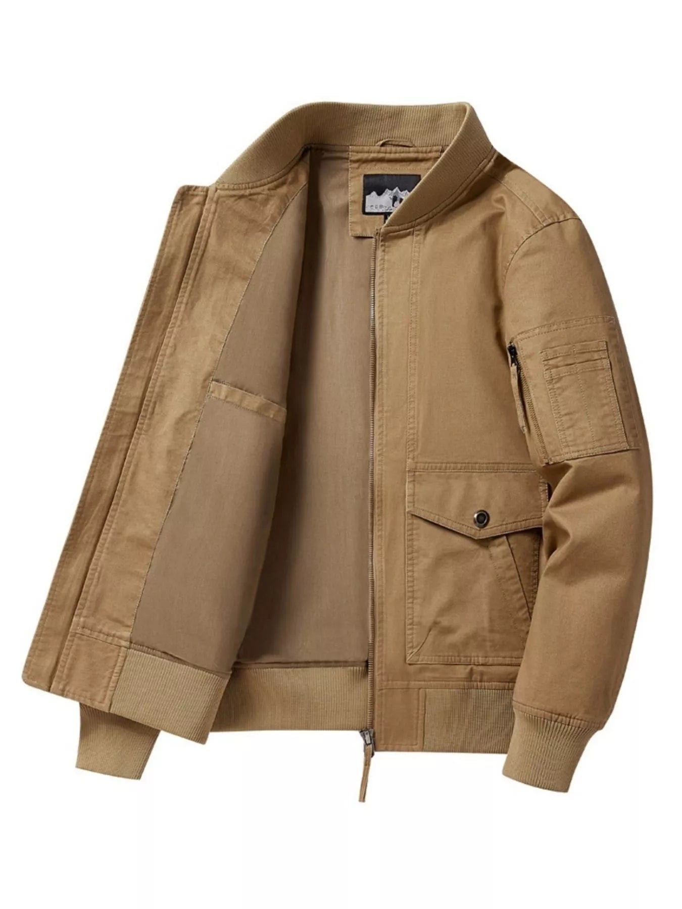 Men's Plus Size Zip Up Long Sleeve Jacket Camel / M