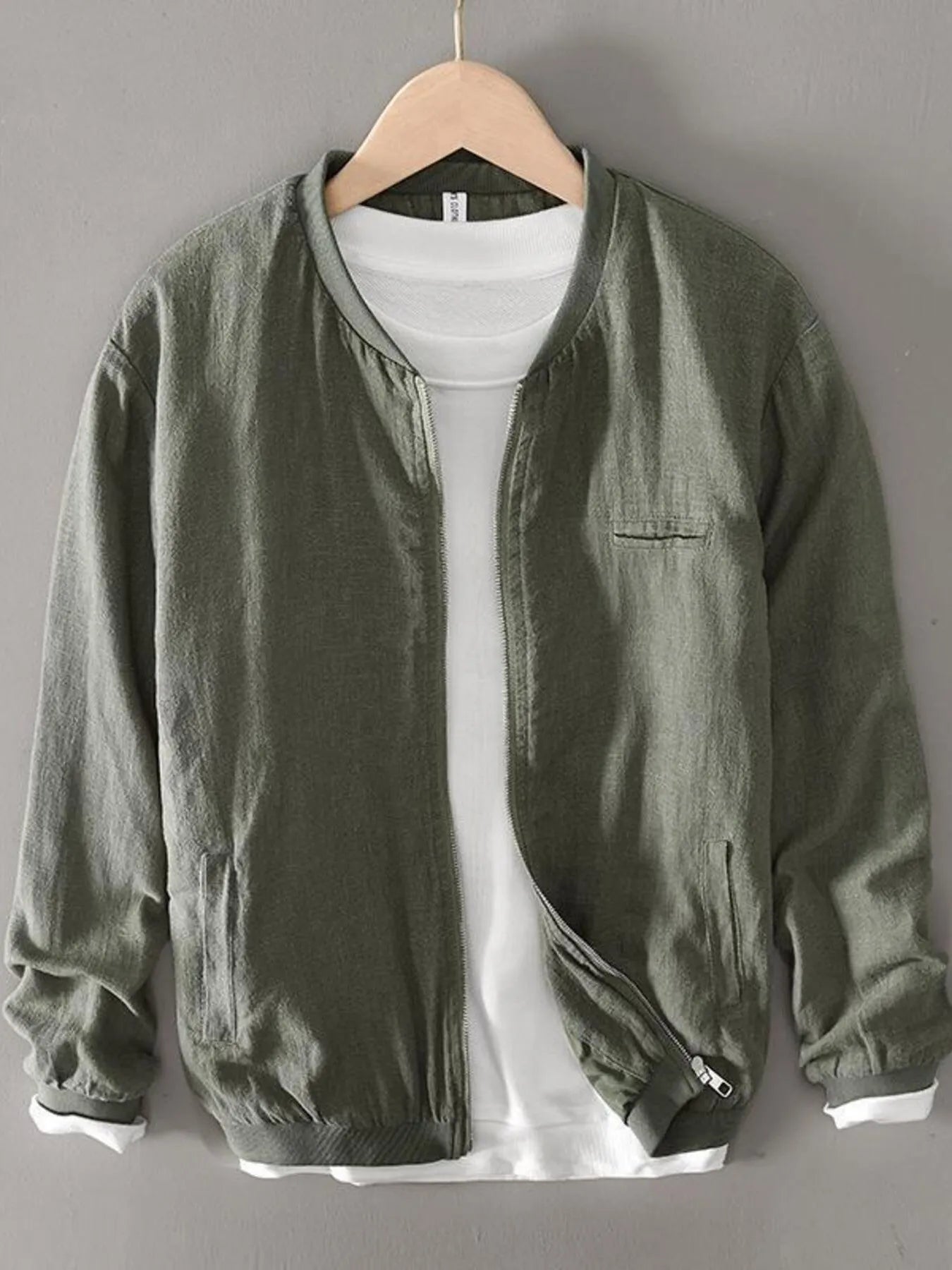 Men's Plus Size Zip Up Long Sleeve Jacket Green / M