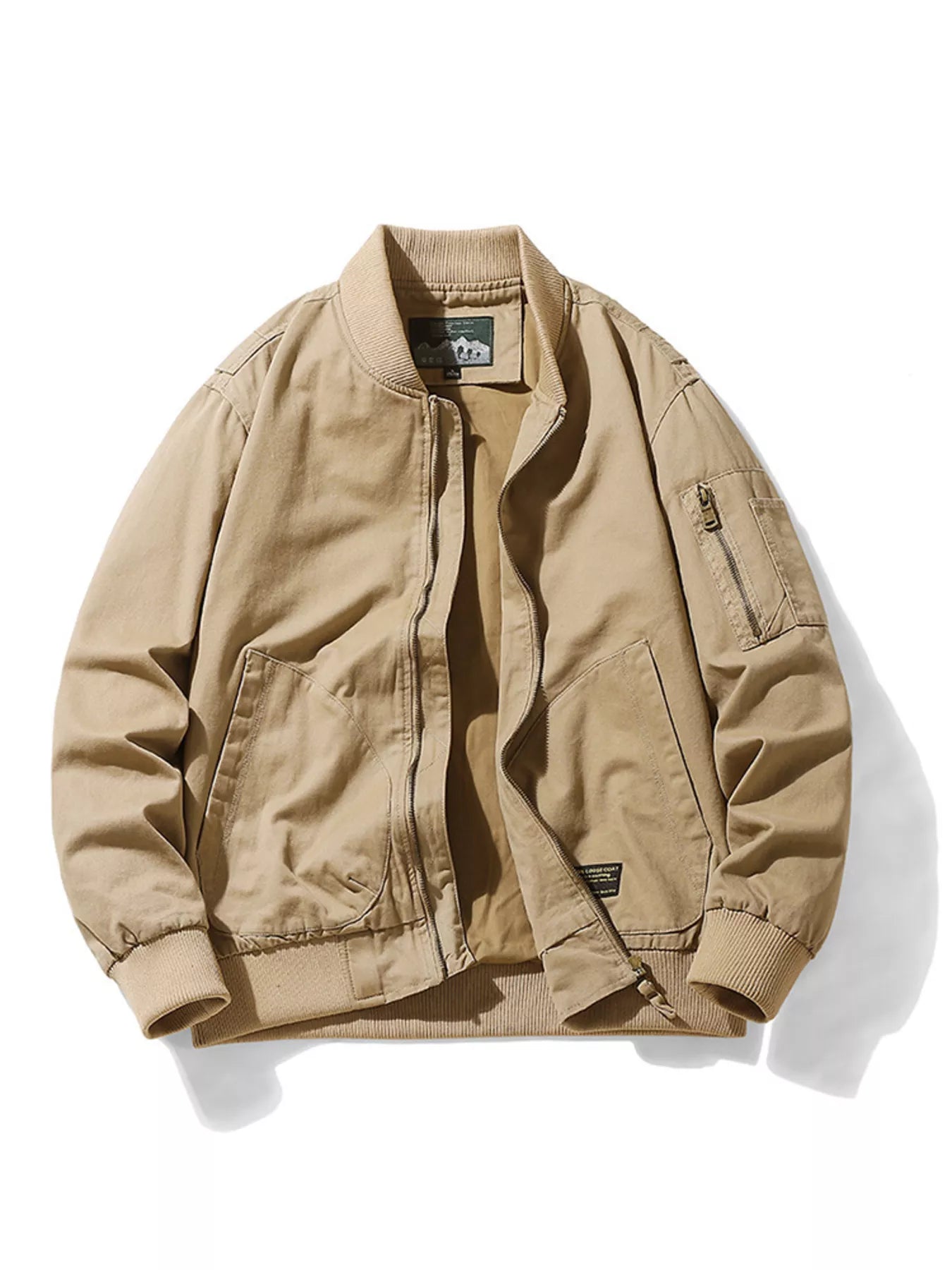 Men's Plus Size Zip Up Long Sleeve Jacket Khaki / M