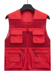 Men's Plus Size Zip Up Mesh Vest Red / M
