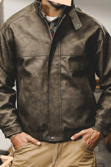 Men's Plus Size Zip Up Stand Collar Biker Jacket Dark Gray / M