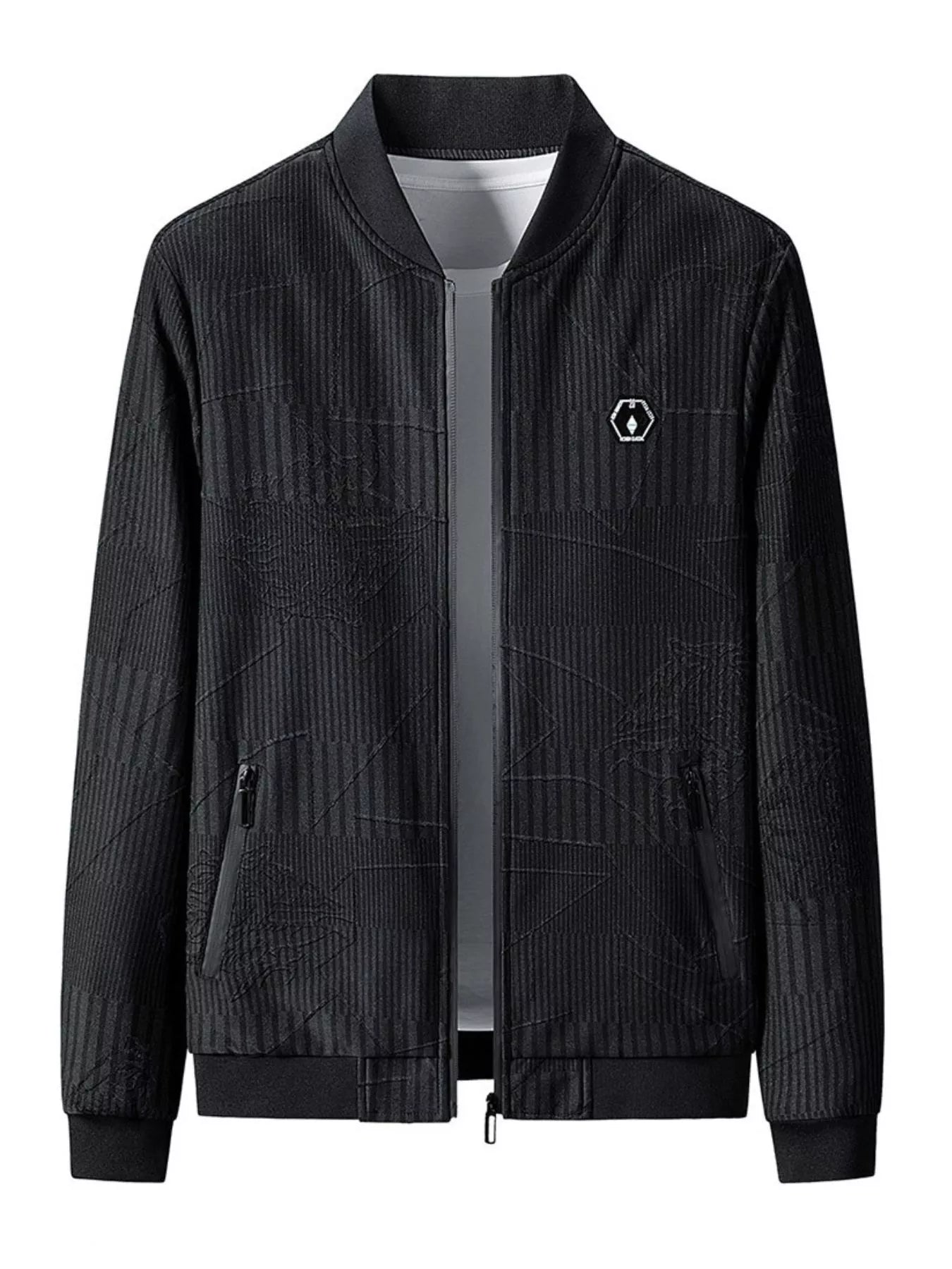 Men's Plus Size Zip Up Textured Jacket Black / M