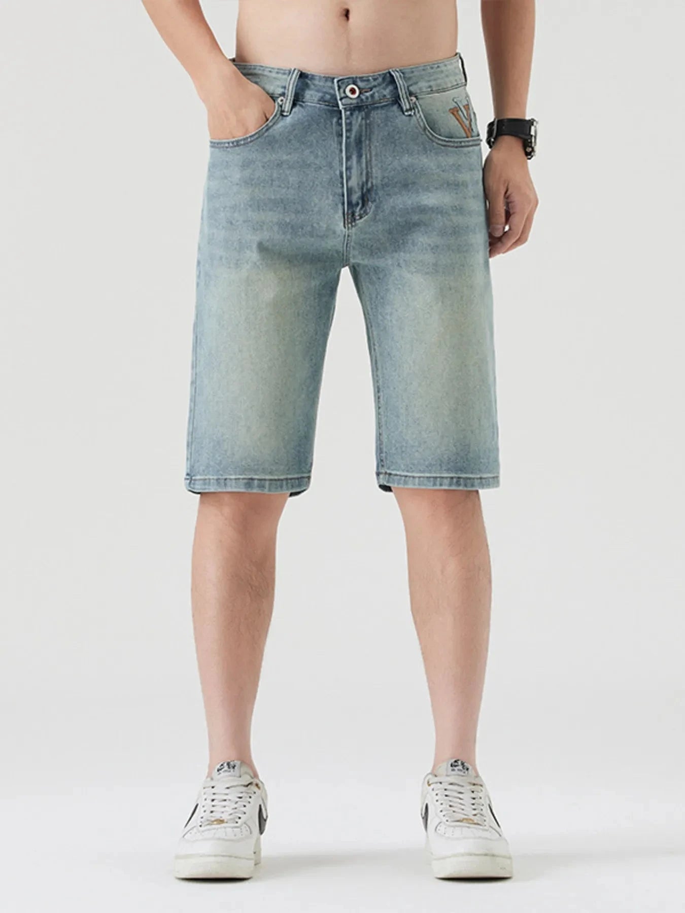 Men's Pocketed Wash Casual Denim Shorts