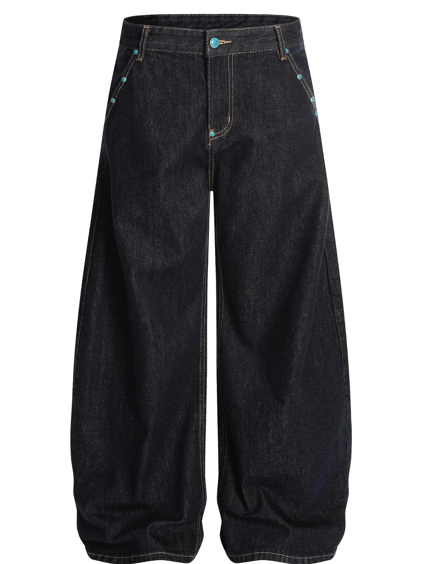 Men's Pocketed Wide Leg Jeans Black / S