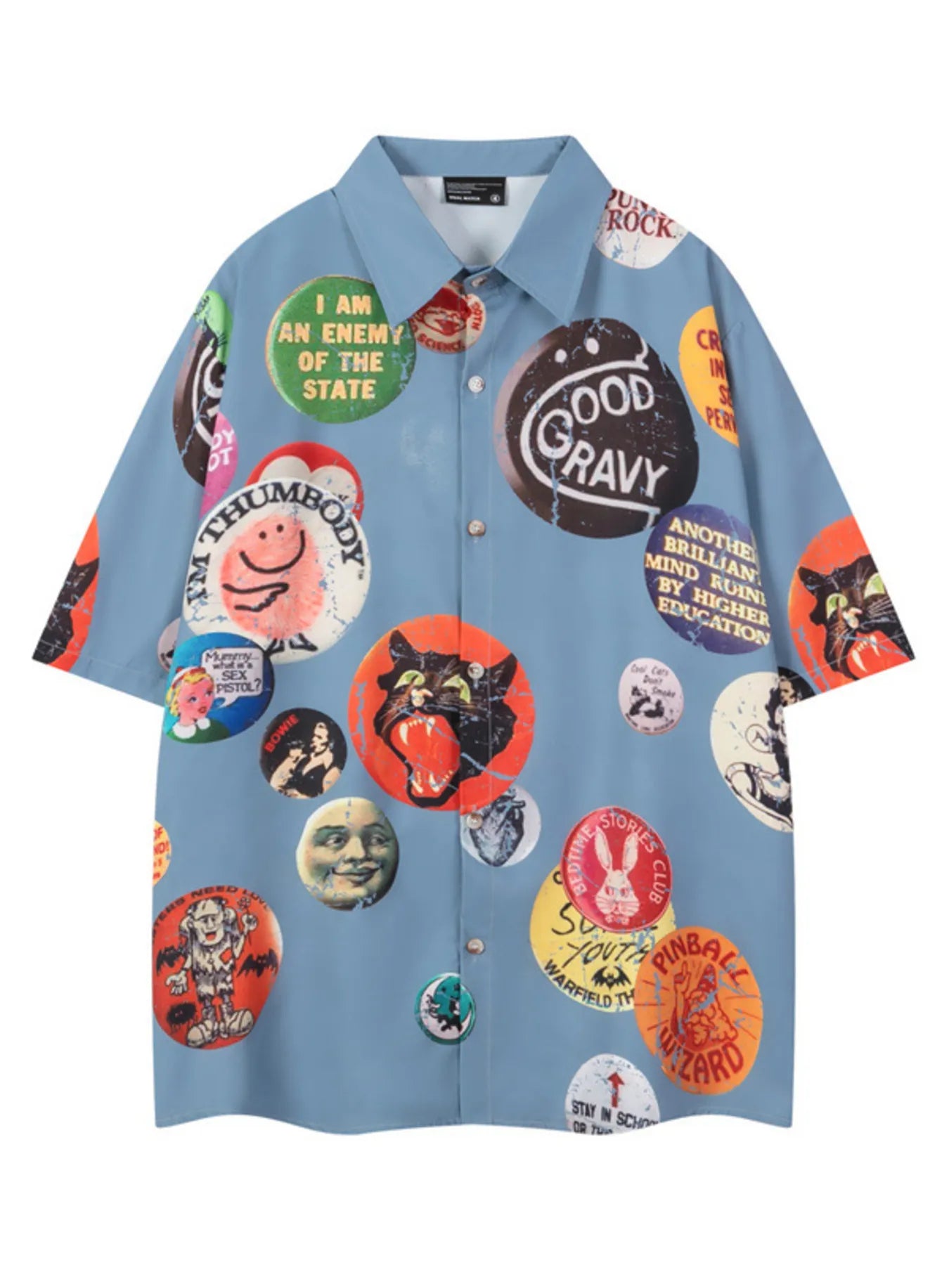 Men's Printed Button Up Short Sleeve Shirt Blue / M