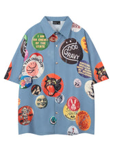 Men's Printed Button Up Short Sleeve Shirt Blue / M