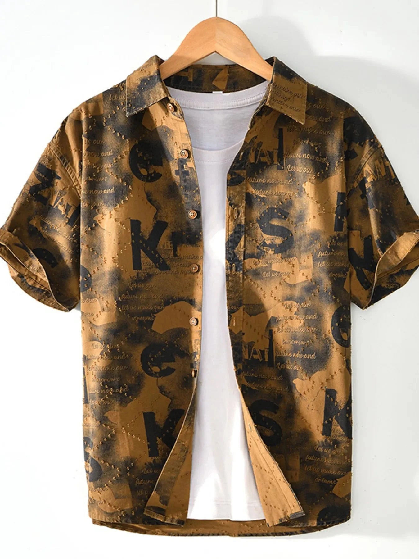 Men's Printed Button Up Short Sleeve Shirt Brown / 170/88A