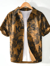 Men's Printed Button Up Short Sleeve Shirt Brown / 170/88A